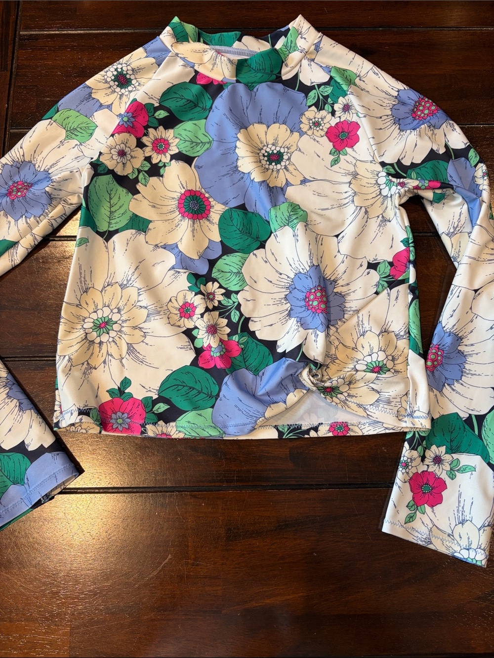 Gap Girls' Long-Sleeve Floral Rash Guard Top - White Multi